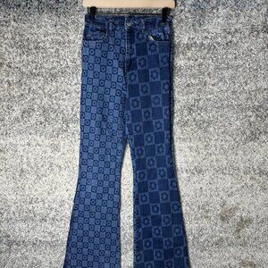 Jaded London Jeans Womens 26 Blue Skinny Flare Flower Checkerboard Print Denim